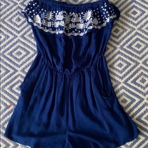 Blue and white romper with pockets